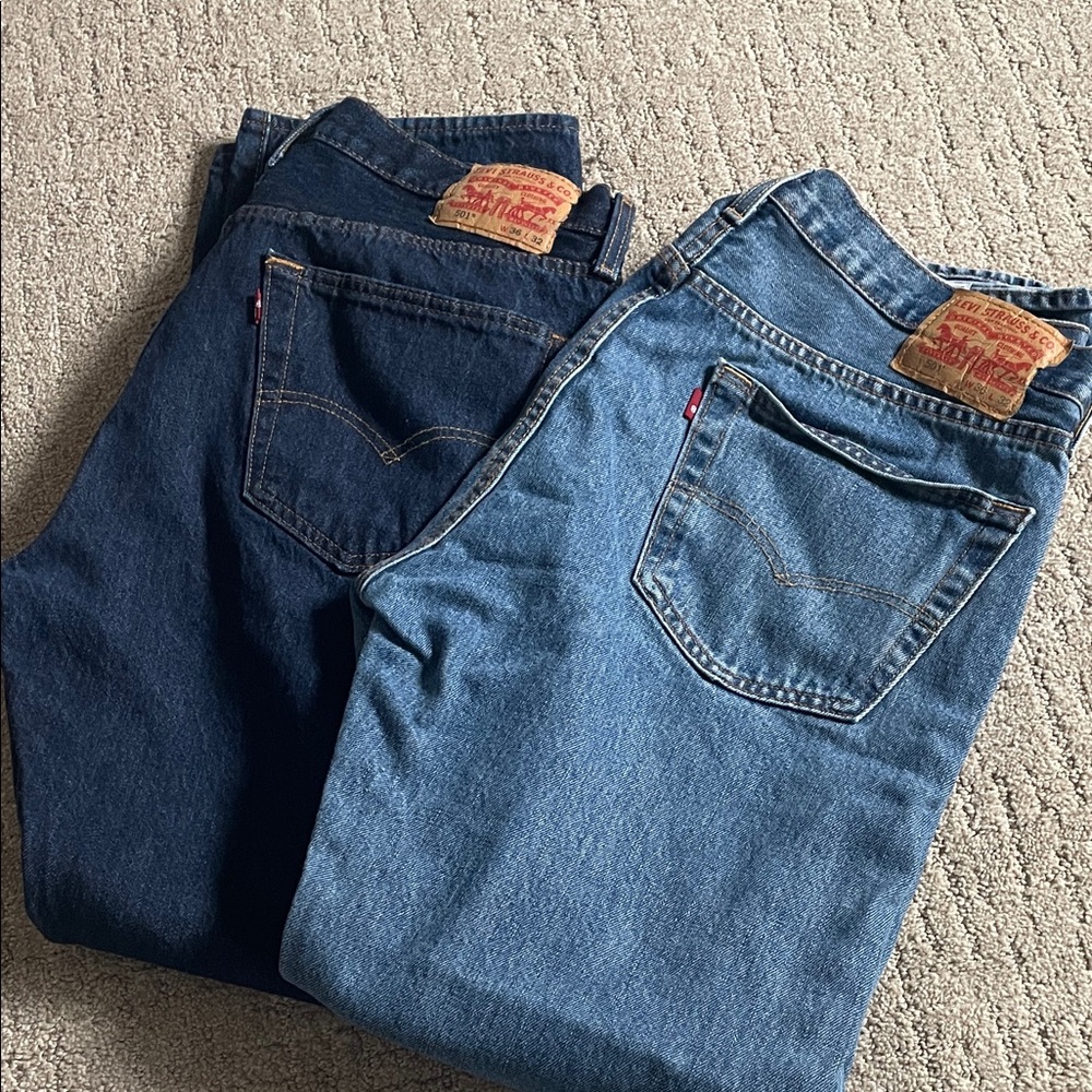 Bundle of Levi's Men's Straight Jeans in Dark and Light Blue